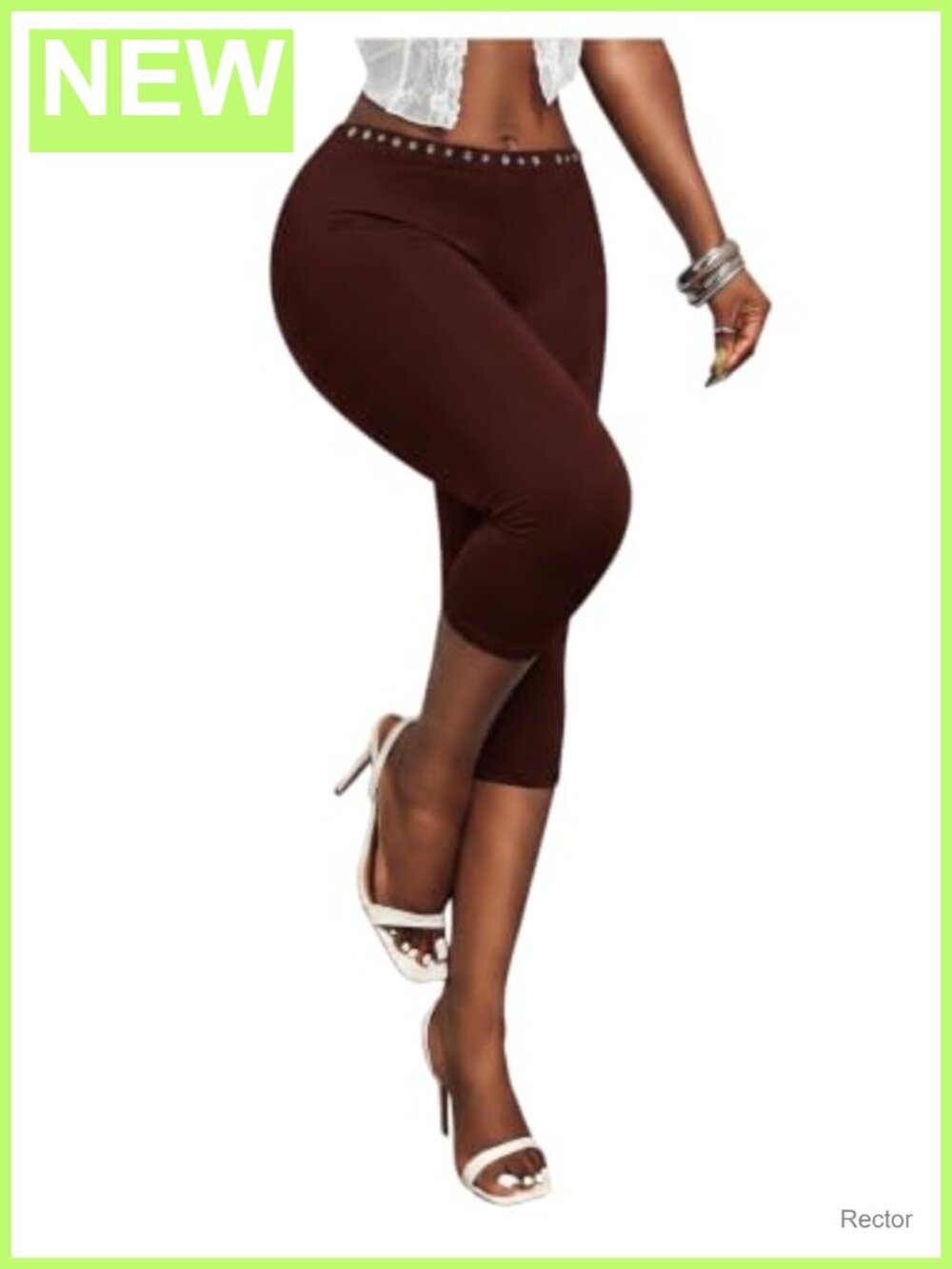 Verdusa Women's Capri Leggings Low Waisted Slim Fit Studded Going Out Bottoms